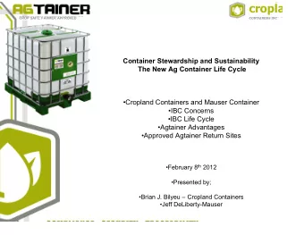 cropla  CROP SAFE; FARMER APPROVED  CONTAINERS INC  Container Stewardship and Sustainability  The