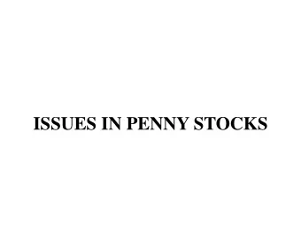 ISSUES IN PENNY STOCKS  Aspects dealt with   Penny stock  Meaning, modes of purchase and