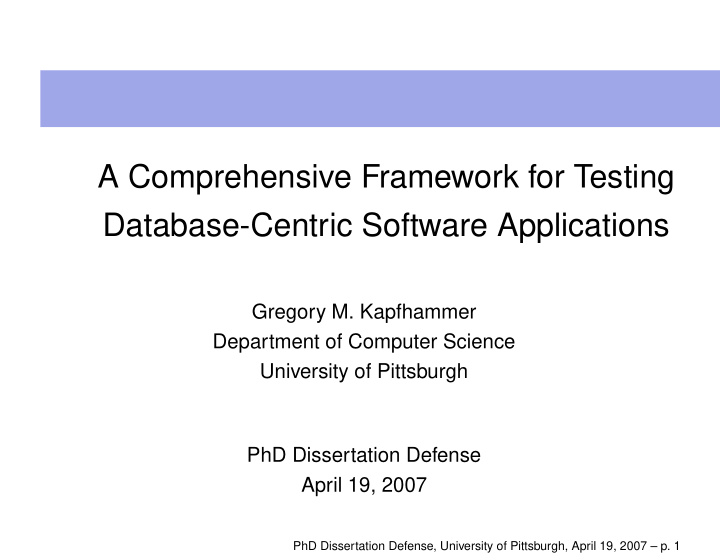a comprehensive framework for testing database centric