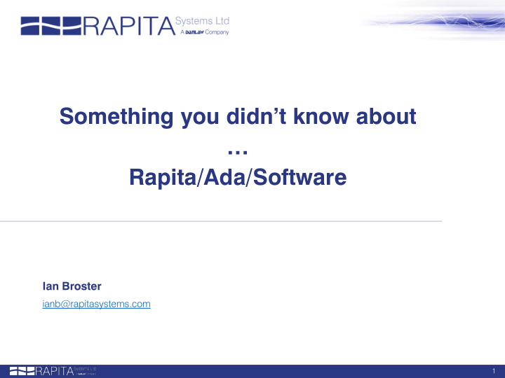 something you didn t know about rapita ada software