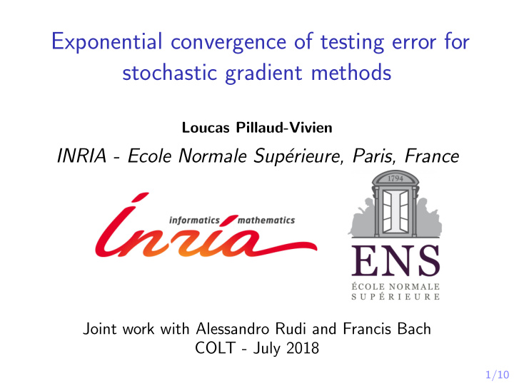 exponential convergence of testing error for stochastic