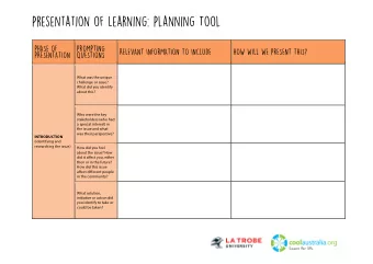 Presentation of Learning: Planning Tool    PHASE OF  PROMPTING  RELEVANT INFORMATION TO INCLUDE