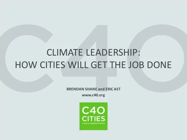 climate leadership how cities will get the job done