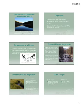 Objectives  Temperature TMDLs  Present steps used to produce a  temperature TMDL based on
