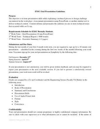 ENSC Oral Presentation Guidelines  Purpose  The objective is to hone presentation skills while