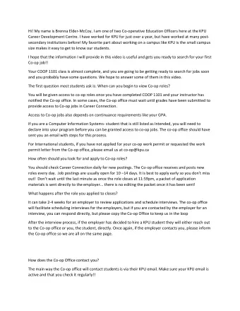 Hi! My name is Brenna Elder-McCoy. I am one of two Co-operative Education Officers here at the