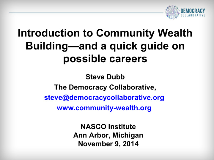 introduction to community wealth building and a quick