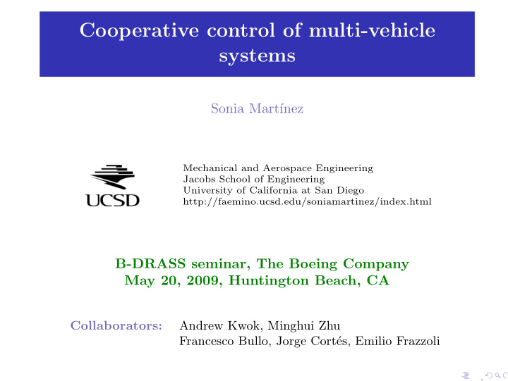 cooperative control of multi vehicle systems