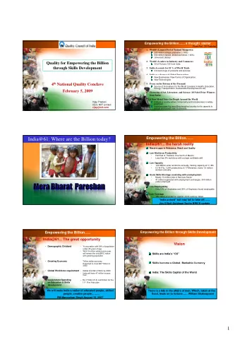 India@61: Where are the Billion today?  India@61... the harsh reality  Massive gaps in Relevance,