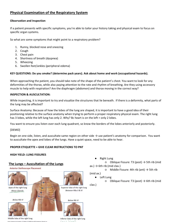 physical examination of the respiratory system