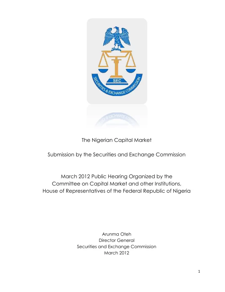 the nigerian capital market submission by the securities
