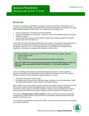 Advocacy Presentations:  Advocacy Presentations:  chiropractic.on.ca  Backgrounder &amp; How-To