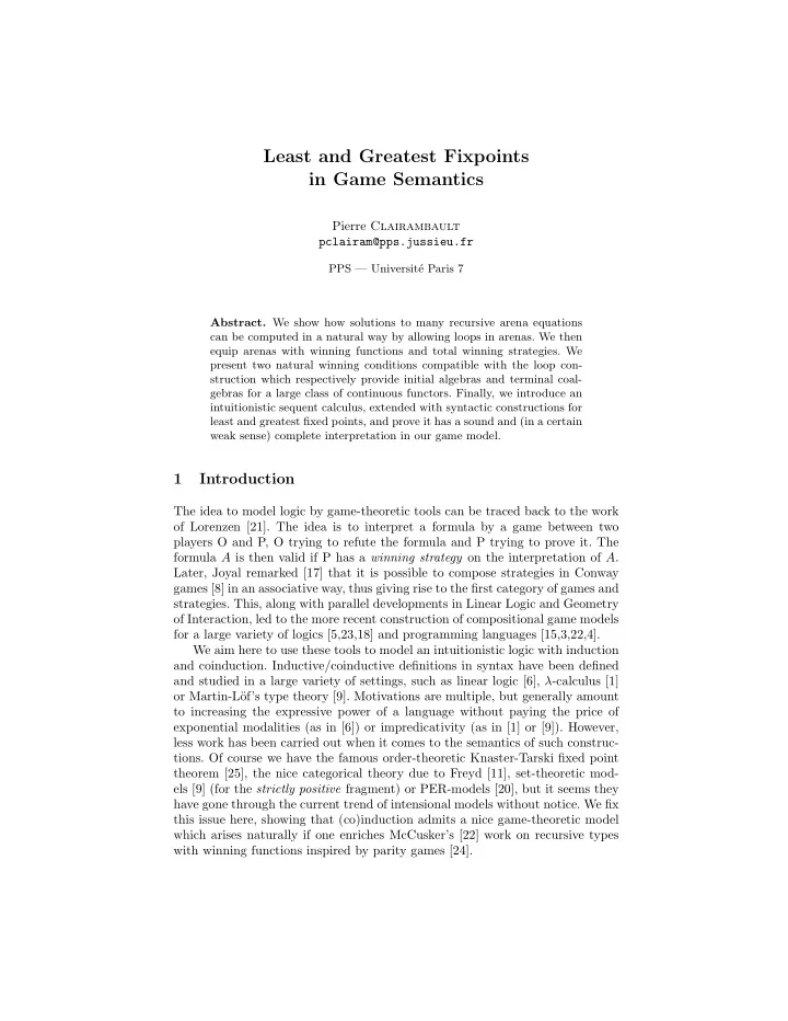 least and greatest fixpoints in game semantics