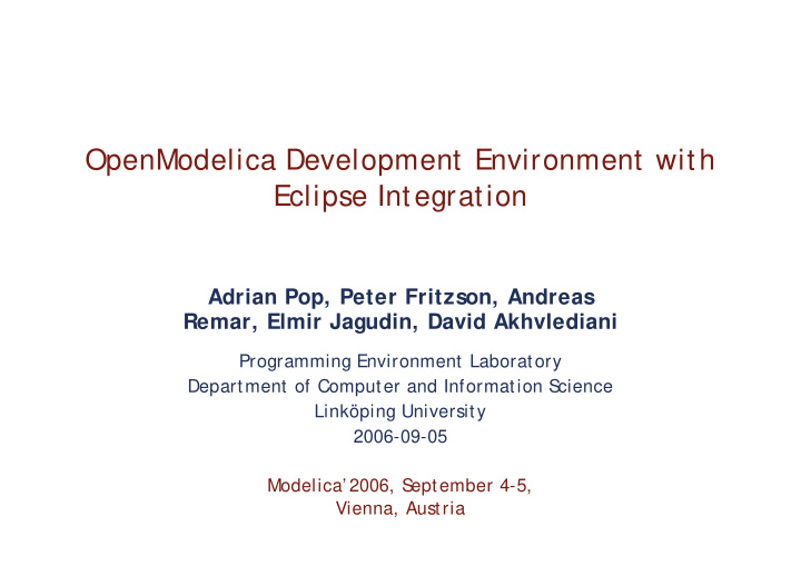 openmodelica development environment with eclipse