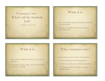 What it is  Common Core -  Whats all the hubbub,  bub?  The concept that standards should be