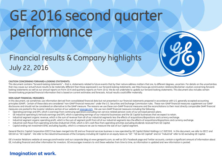 ge 2016 second quarter performance