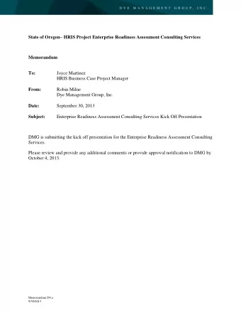 State of Oregon  HRIS Project Enterprise Readiness Assessment Consulting Services  Memorandum