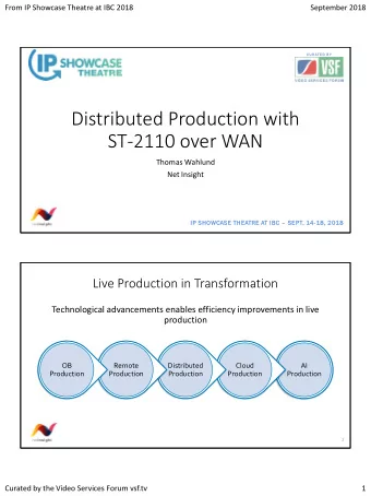 Distributed Production with  ST-2110 over WAN  Thomas Wahlund  Net Insight  IP SHOWCASE THEAT ATRE