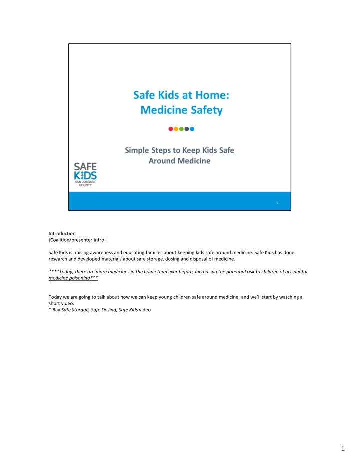 1 safe kids worldwide medicine safety
