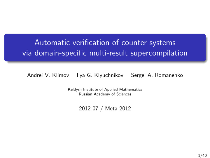 automatic verification of counter systems via domain
