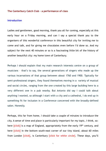 The Canterbury Catch Club  a performance of class  Introduction  Ladies and gentlemen, good