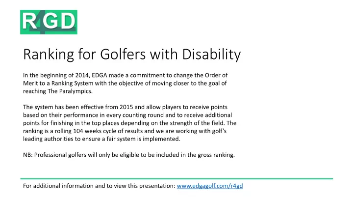 ranking for golfers with disability