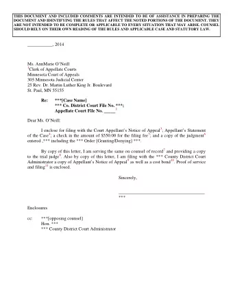 ___________, 2014  Ms. AnnMarie ONeill 1 Clerk of Appellate Courts  Minnesota Court of Appeals