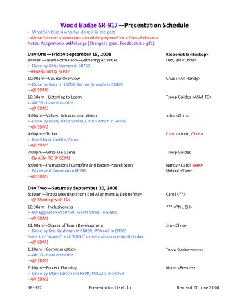 Day ThreeSunday September 21, 2008 8:30amInterfaith Worship Service (Instructional) Tom