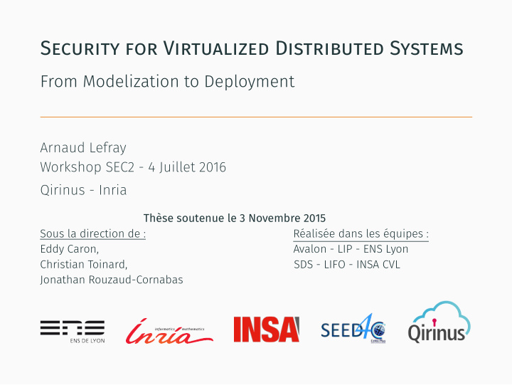 security for virtualized distributed systems
