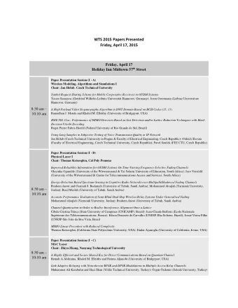 WTS 2015 Papers Presented Friday, April 17, 2015  Friday, April 17 Holiday Inn Midtown 57 th Street