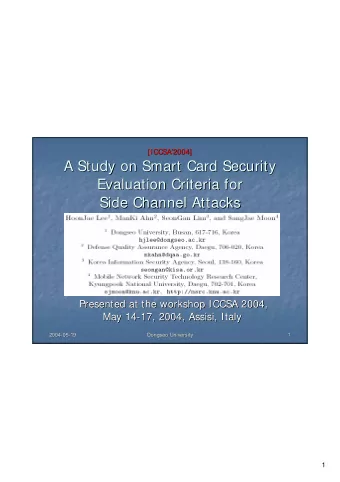 A Study on Smart Card Security  A Study on Smart Card Security  Evaluation Criteria for  Evaluation