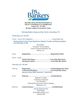 Meeting Binders Sponsored by: Tucker Arensberg, P.C. Wednesday, Oct. 29, 2014 *2 p.m.  4 p.m.