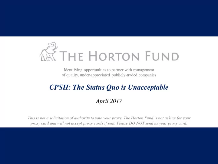 cpsh the status quo is unacceptable