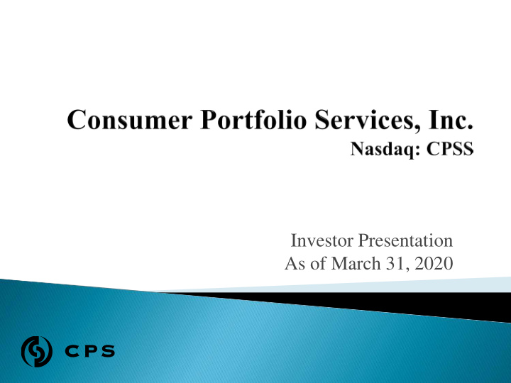 investor presentation as of march 31 2020