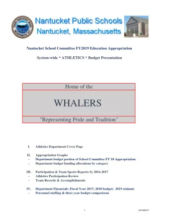 WHALERS  &quot;Representing Pride and Tradition&quot;  I.  Athletics Department Cover Page  II.