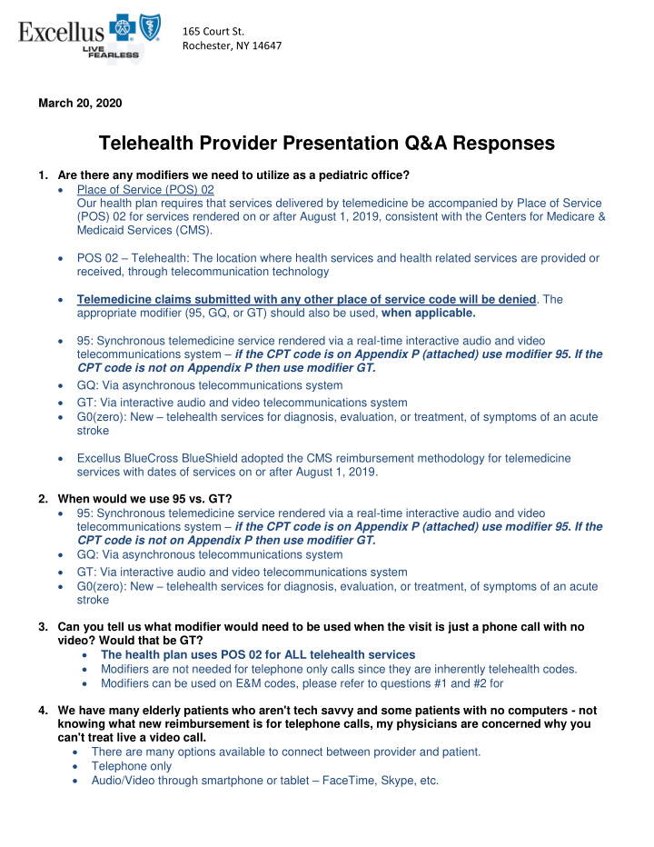 telehealth provider presentation q amp a responses