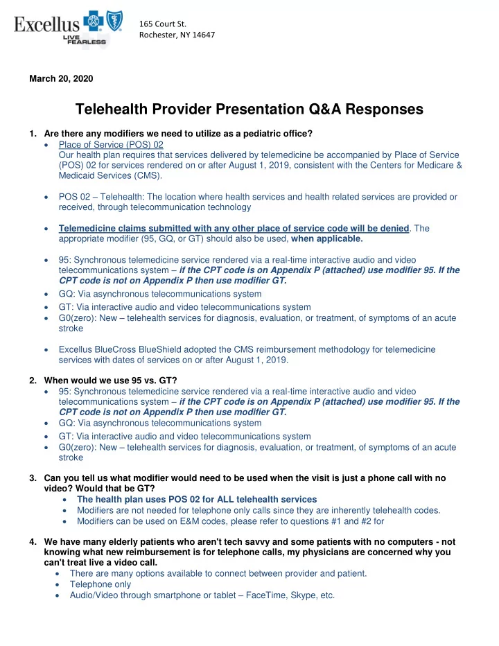 telehealth provider presentation q amp a responses