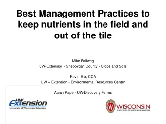 Best Management Practices to  keep nutrients in the field and  out of the tile  Mike Ballweg