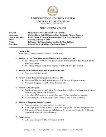 1. Introduction  Meeting was called to order by Chair, Christa Rieck. 2. Review current fiscal year