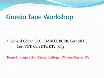 Kinesio Tape Workshop  Richard Cohen, D.C., DABCO, RCRB, Cert MDT,  Cert VGT, Cert KT1, KT2, KT3