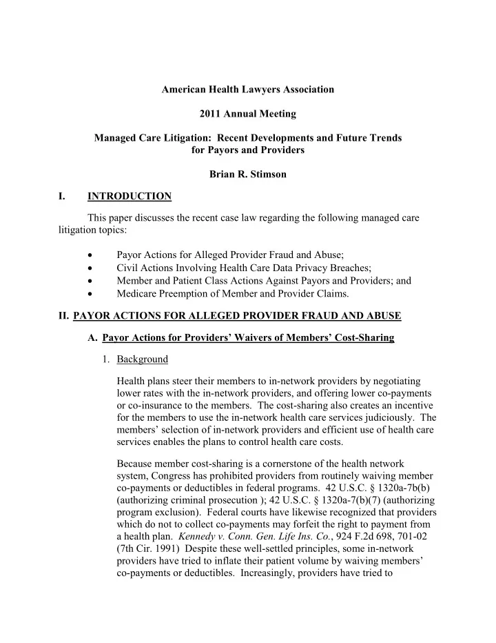 american health lawyers association 2011 annual meeting