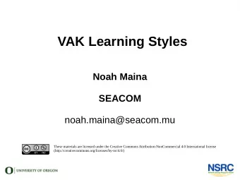 VAK Learning Styles  Noah Maina  SEACOM  noah.maina@seacom.mu  These materials are licensed under