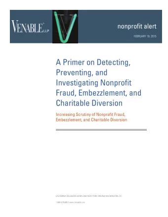 A Primer on Detecting,  Preventing, and  Investigating Nonprofit  Fraud, Embezzlement, and