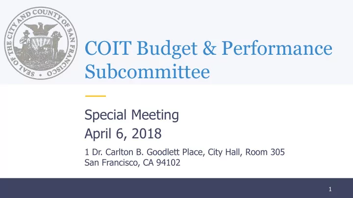 coit budget performance subcommittee