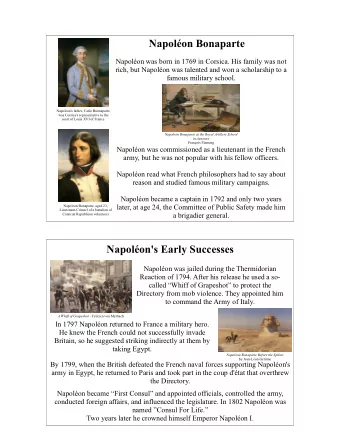 Napolon Bonaparte  Napolon was born in 1769 in Corsica. His family was not  rich, but Napolon