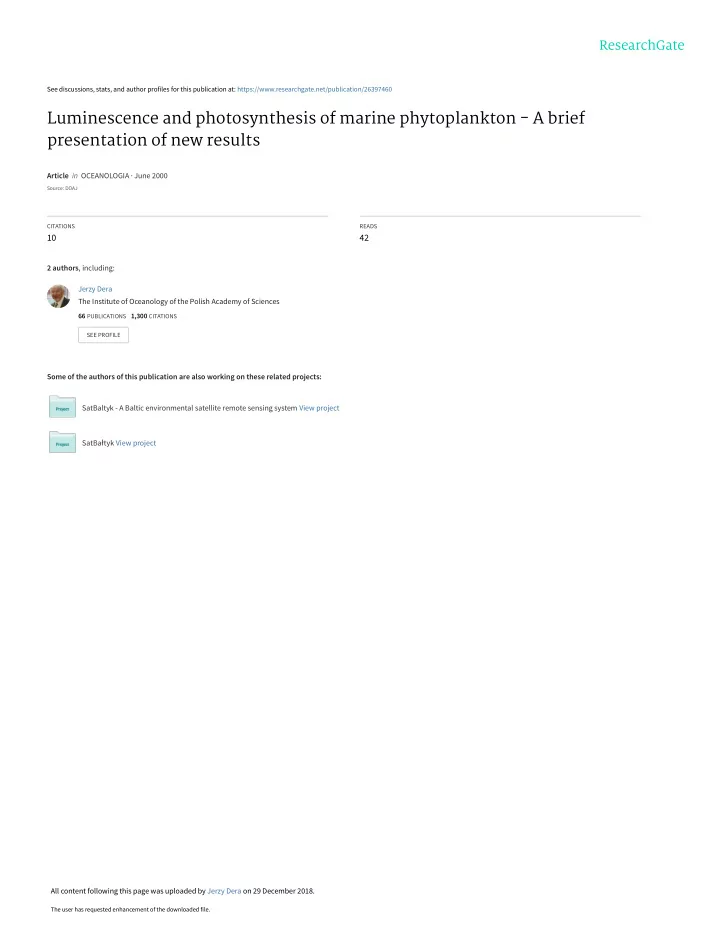 luminescence and photosynthesis of marine phytoplankton a