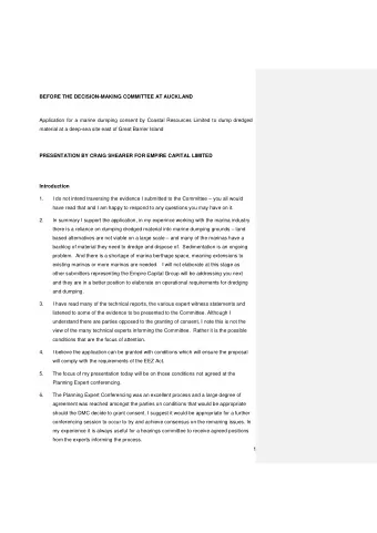 BEFORE THE DECISION-MAKING COMMITTEE AT AUCKLAND  Application for a marine dumping consent by