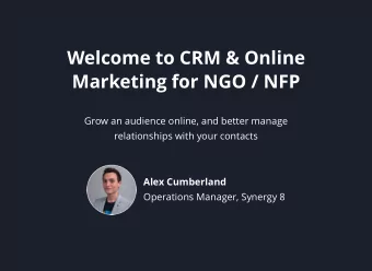 Welcome to CRM &amp; Online  Marketing for NGO / NFP  Grow an audience online, and better manage