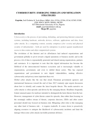 CYBERSECURITY: EMERGING THREATS AND MITIGATION  STRATEGIES Gogwim , Joel Godwin, B. Tech (Hons),
