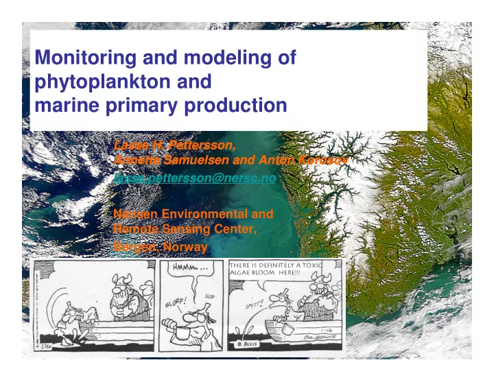 monitoring and modeling of phytoplankton and marine